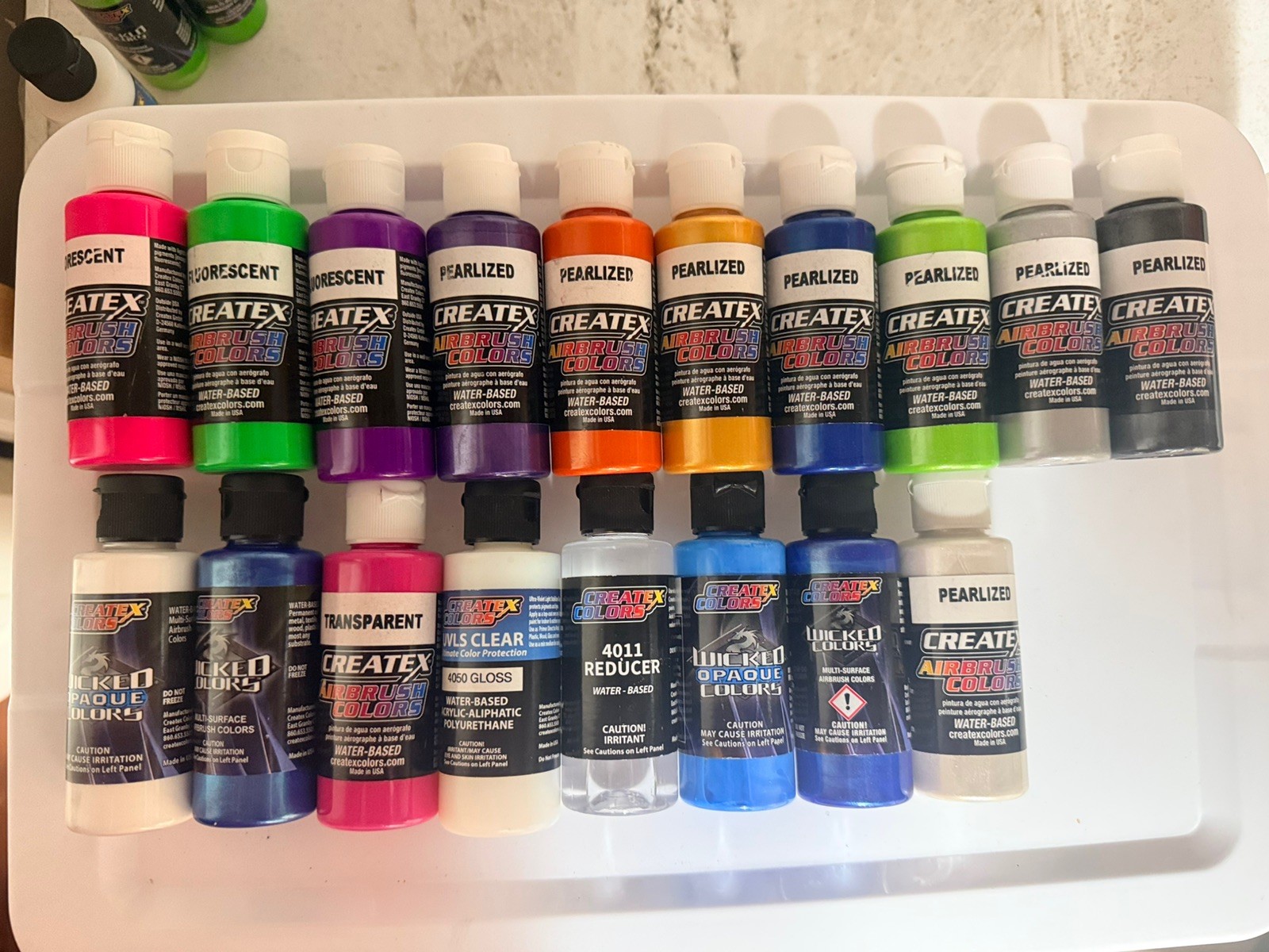 Createx Wicked Colors Primary Acrylic Airbrush Paint Set 18- 2oz Bottles