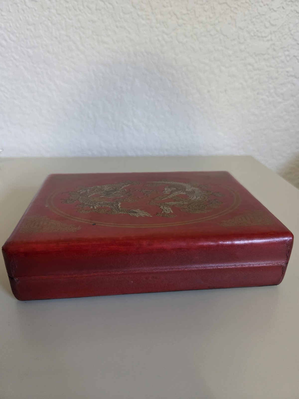 Vintage Chinese Abacus 2:5 Beads w/ Red Phoenix Dragon Brass Wood Box + Booklet