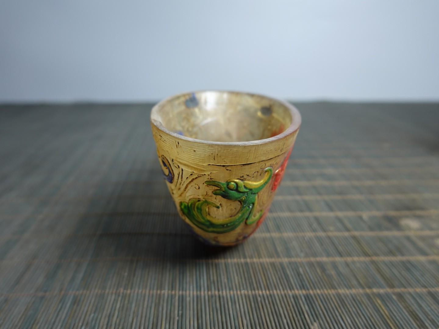 5.5″ Collect China Coloured Glaze Painted Cloud Dragons Rabbit-head Holding Cup