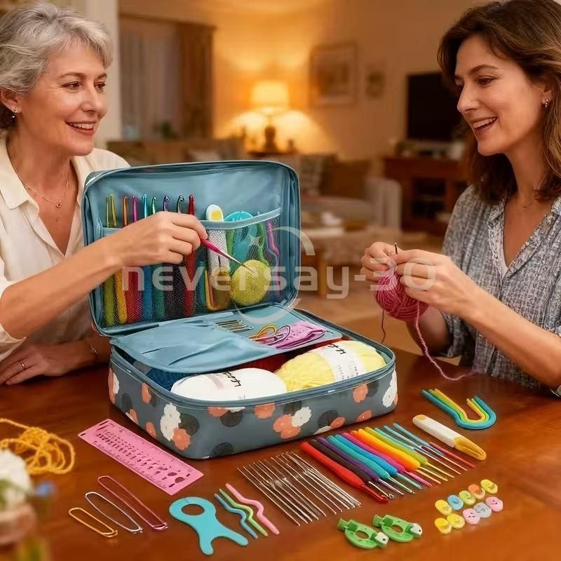 NEW 59-Piece Complete Crochet Kit Starter Beginners Kids W/ Yarn Knitting Tools
