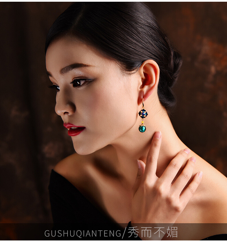 China Agate/Cloisonne/Coloured Glaze Flower Gild Tibetan Style Earbob Earrings