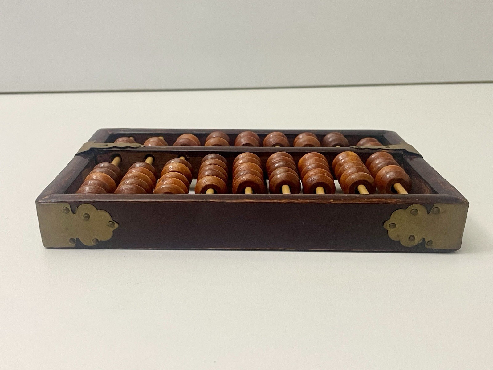 Rare Vintage Lotus Flower Brand 9 Rods 63 Beads Abacus Brass Wood Made By PRC
