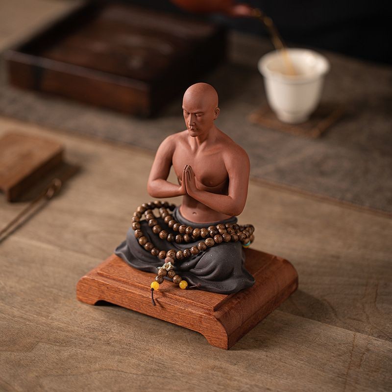 Zisha Zen Monk Statue Buddhist Little Monk Ornament Chinese Style Decor