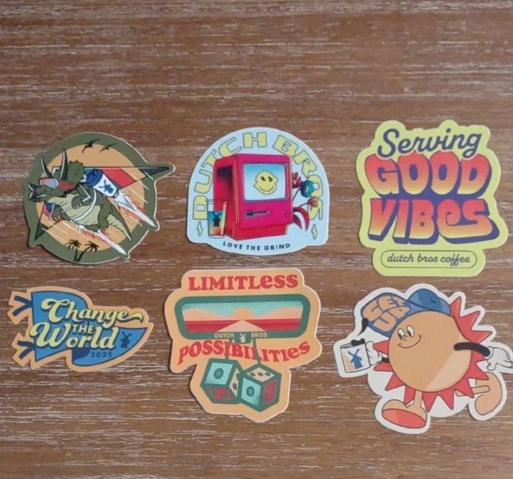 Dutch Bros Coffee Sticker Bundle, 6 Stickers