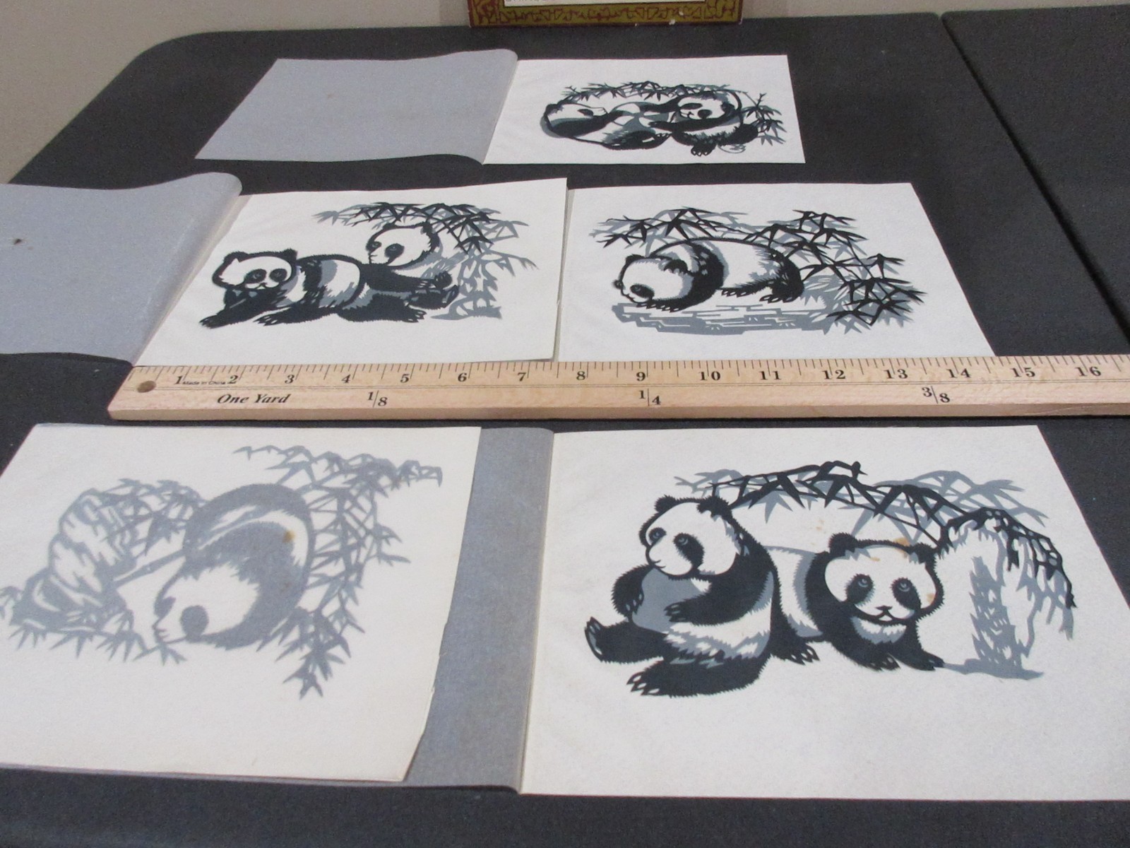 Vtg. Chinese Paper-Cuts Folk Art Panda & Bamboo (6)