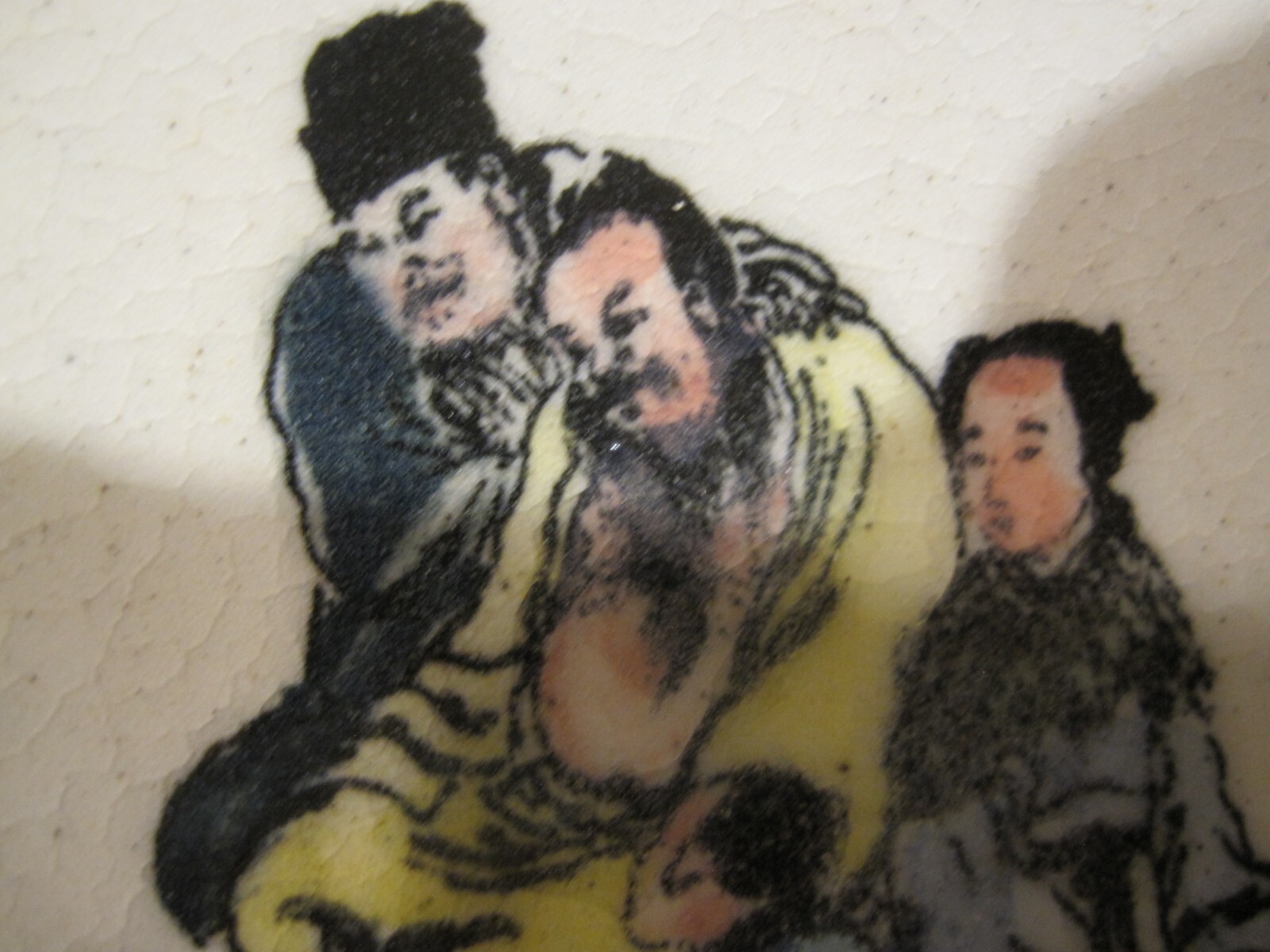 VINTAGE ASHTRAY RARE ASIAN CHINESE LARGE HEAVY POTERY MEN & WOMAN w/FLOWERS