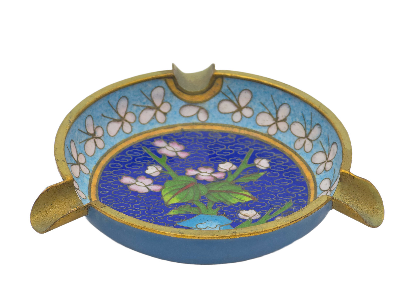 EARLY 20c CHINESE EXPORT CLOISONNE ENAMEL TRINKET DISH ASHTRAY ~ 3.75″