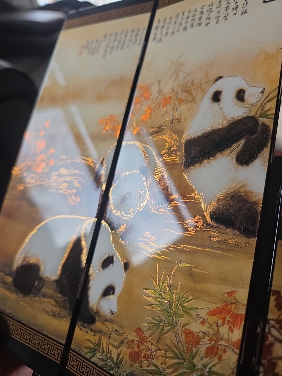 Chinese Giant Panda Table Top 6 Panel Folding Screen/Decor Beautiful! 9.5×18
