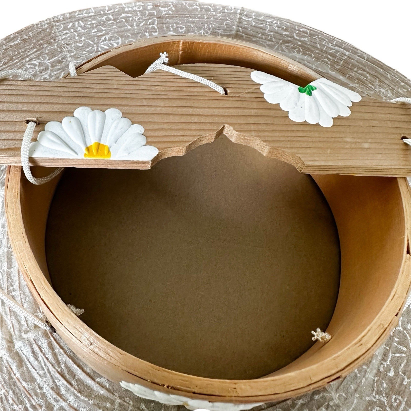 Vintage Chinese Paper Lantern White Daisy Floral Tassels Large Neutral