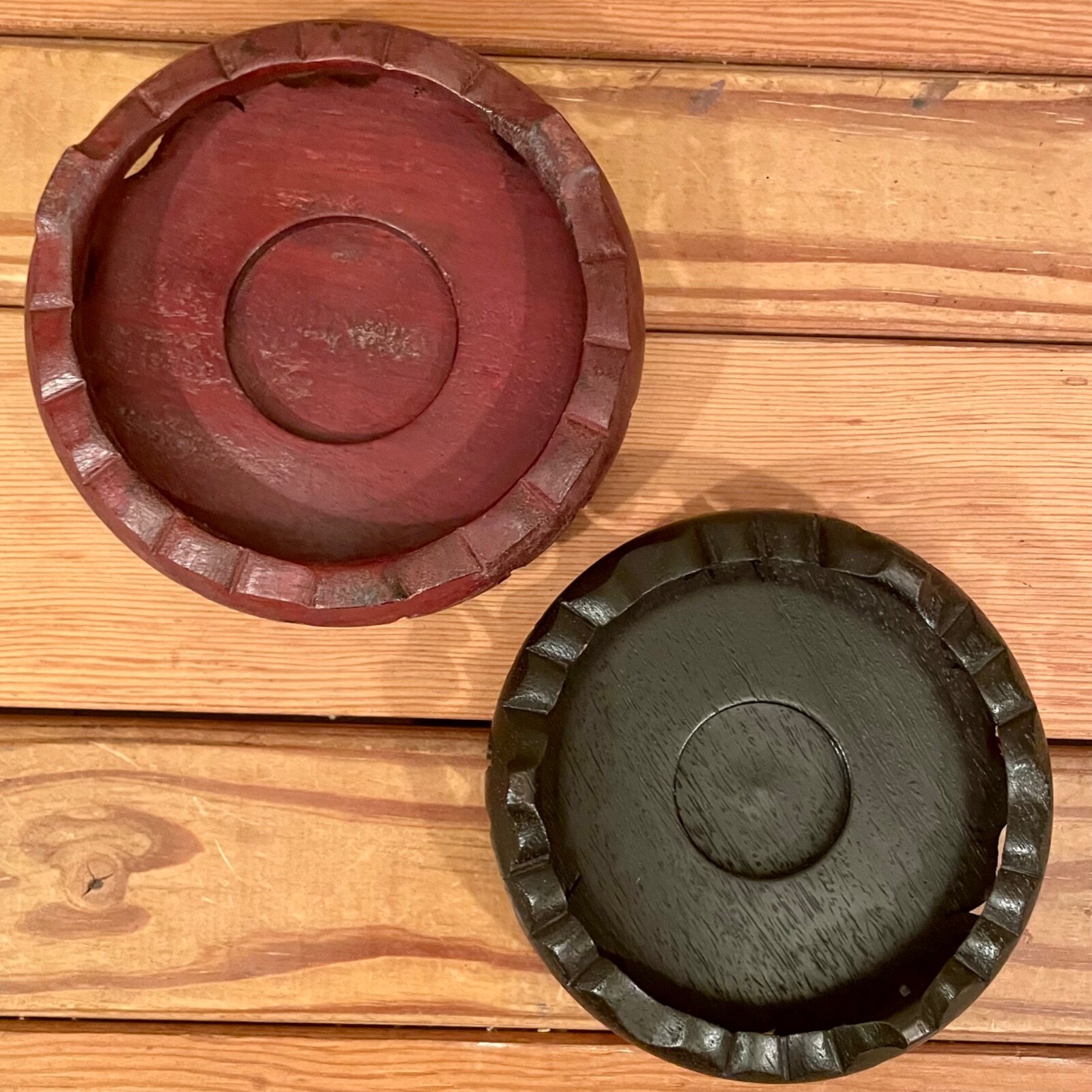 Lot Of 2 Large Chinese Wooden Stands Inside 1 @ 3.75″ – 1 @ 4″