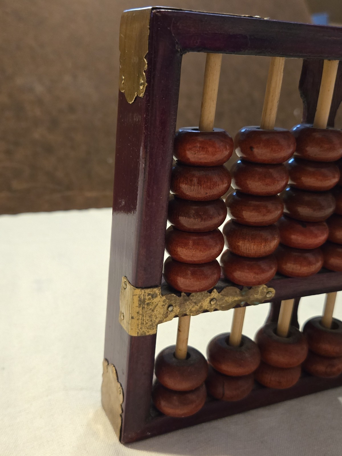 Cherry Color Wood Brass Abacus Diamond Brand Chinese Adornment