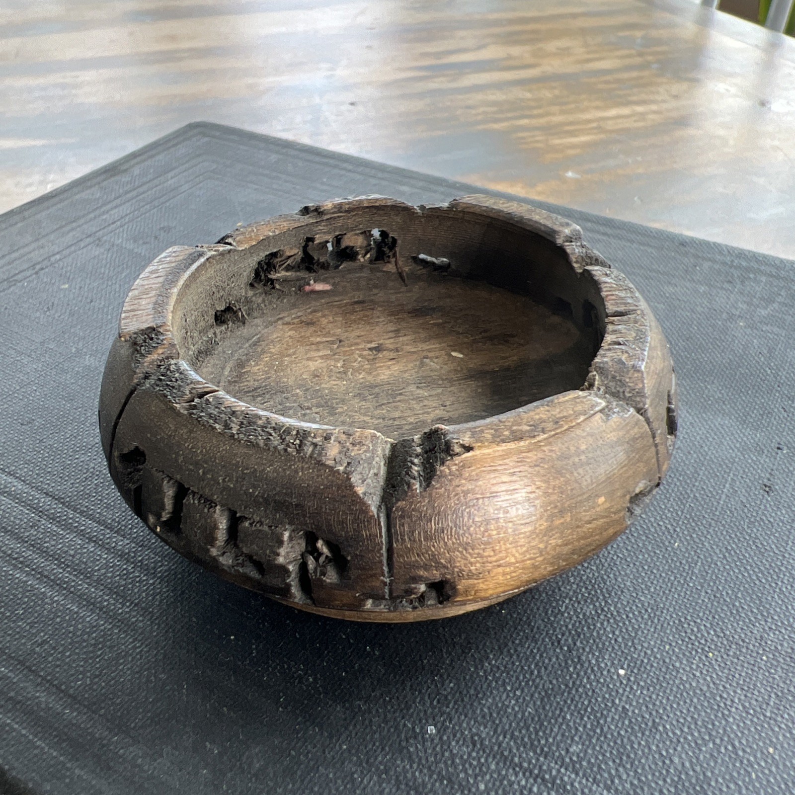 Antique Eastern or Asian carved wood base stand ashtray art