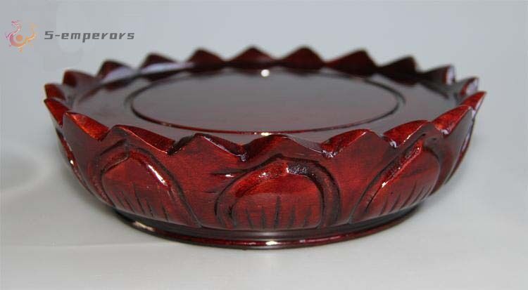 4.4″ Red Bowl Lotus Wood Pedestal Round Display Stand Buddha Statue Base