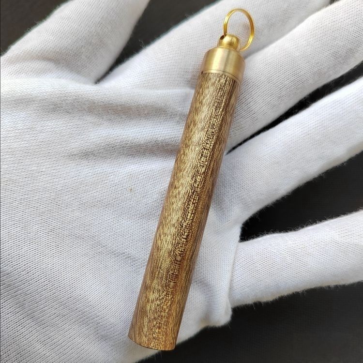 2Pcs Golden Nanmu Rosewood Toothpick Holder Keychain Mini Portable Wood Case