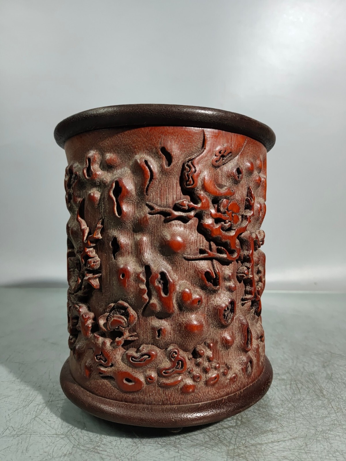 16cm china handmade carved plum blossom Exquisite natural bamboo Pen Brush pot
