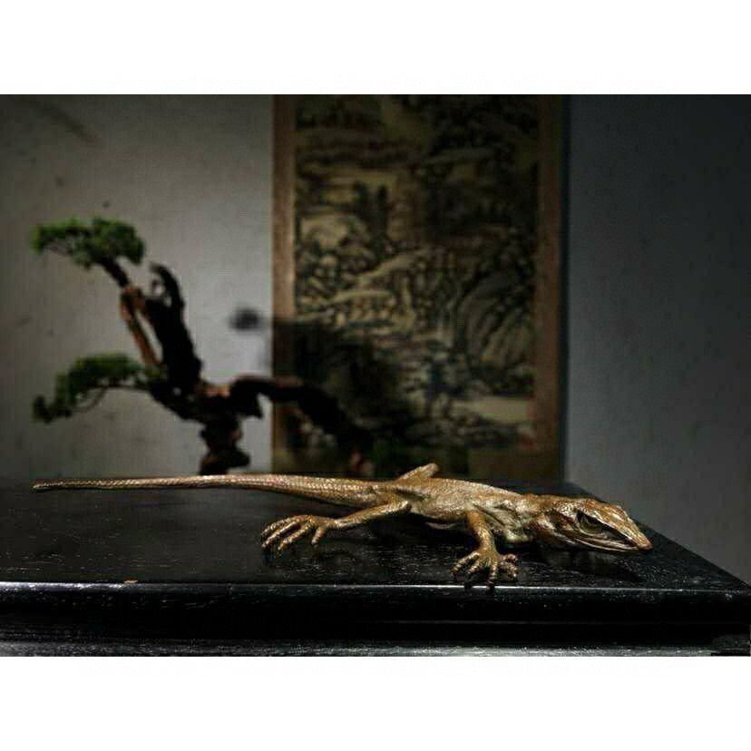 Vintage Alloy Copper Gecko Ornament 6.3in 75g Chinese Antique Craft Decor