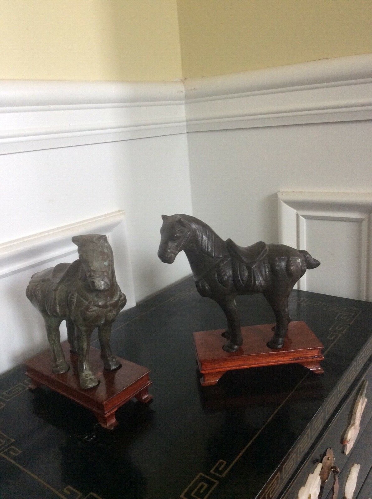 Chinese brass horses with wood stand