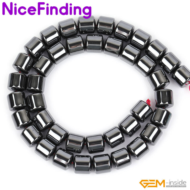 Natural Drum Black Hematite Column Stone Beads For Jewelry Making Strand 15″ DIY