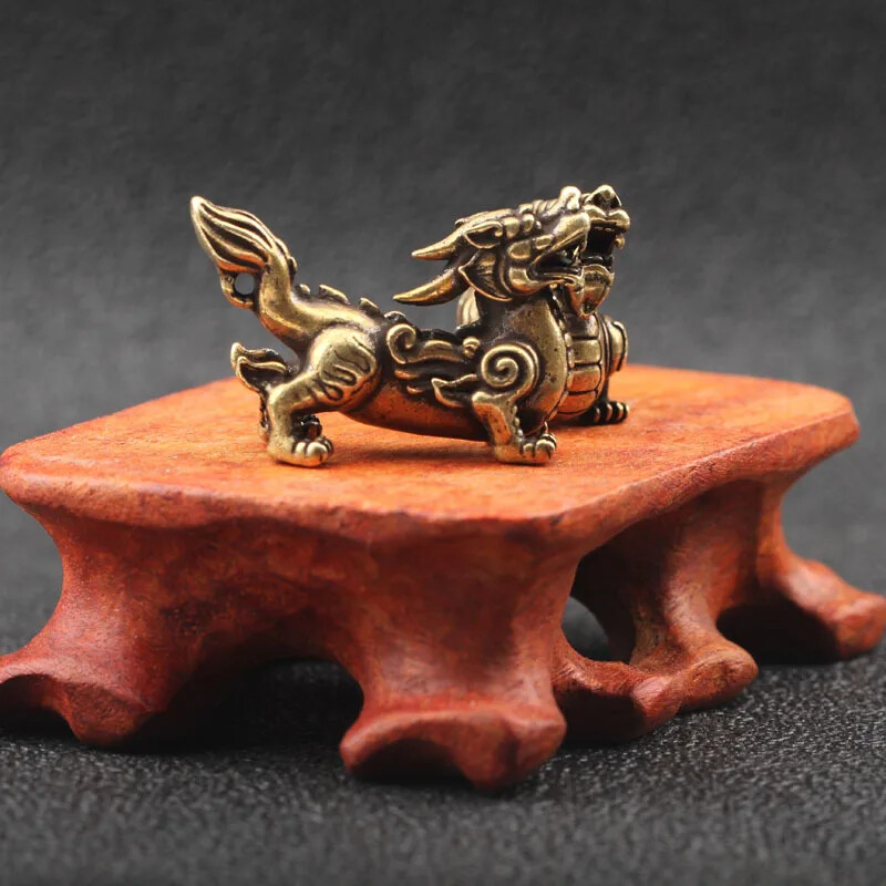 Copper Chinese Mythical Miniature Figurines Ornaments Brass Luck Decorations