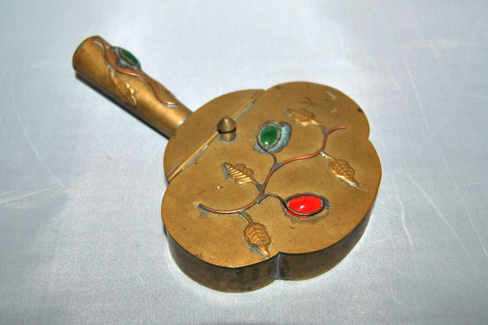 ANTIQUE VINTAGE CHINESE BRASS FAUX GEMSTONE COAL SILK IRON