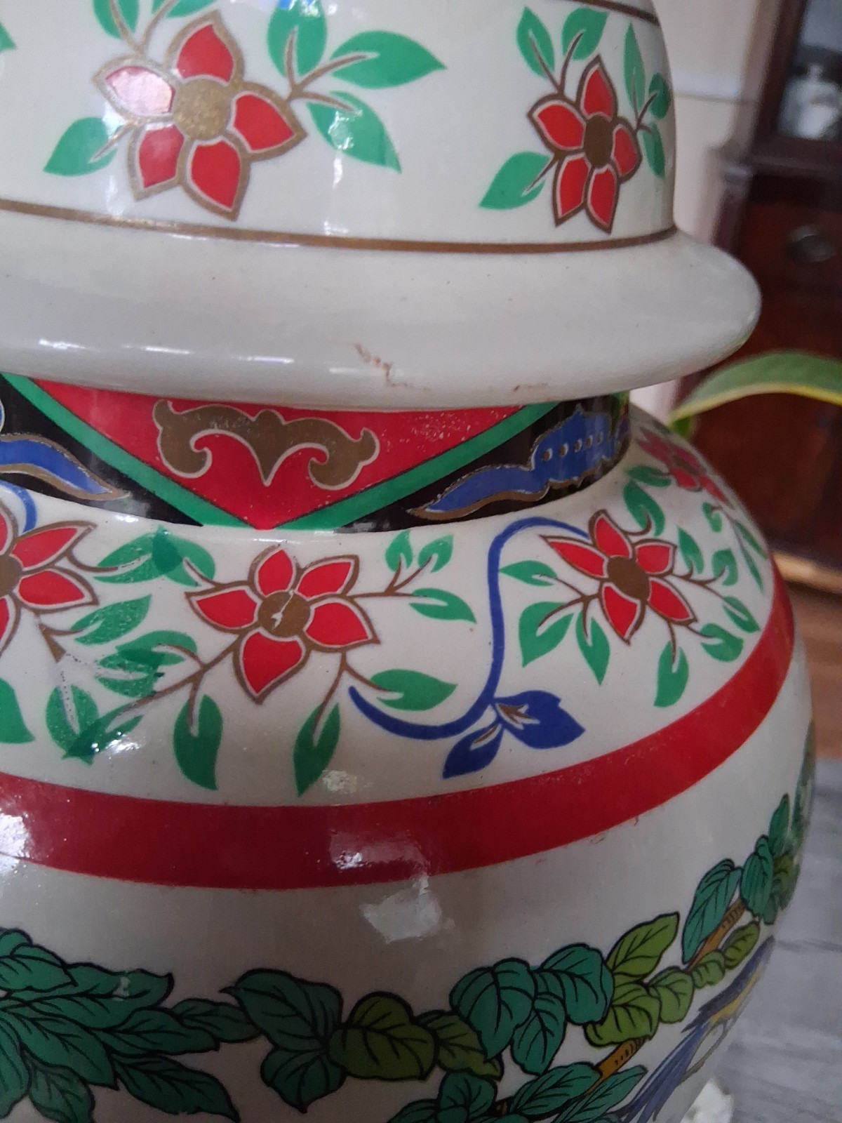 RARE Vintage Chinese Hand-Painted Famille Bird Porcelain Large Lamp
