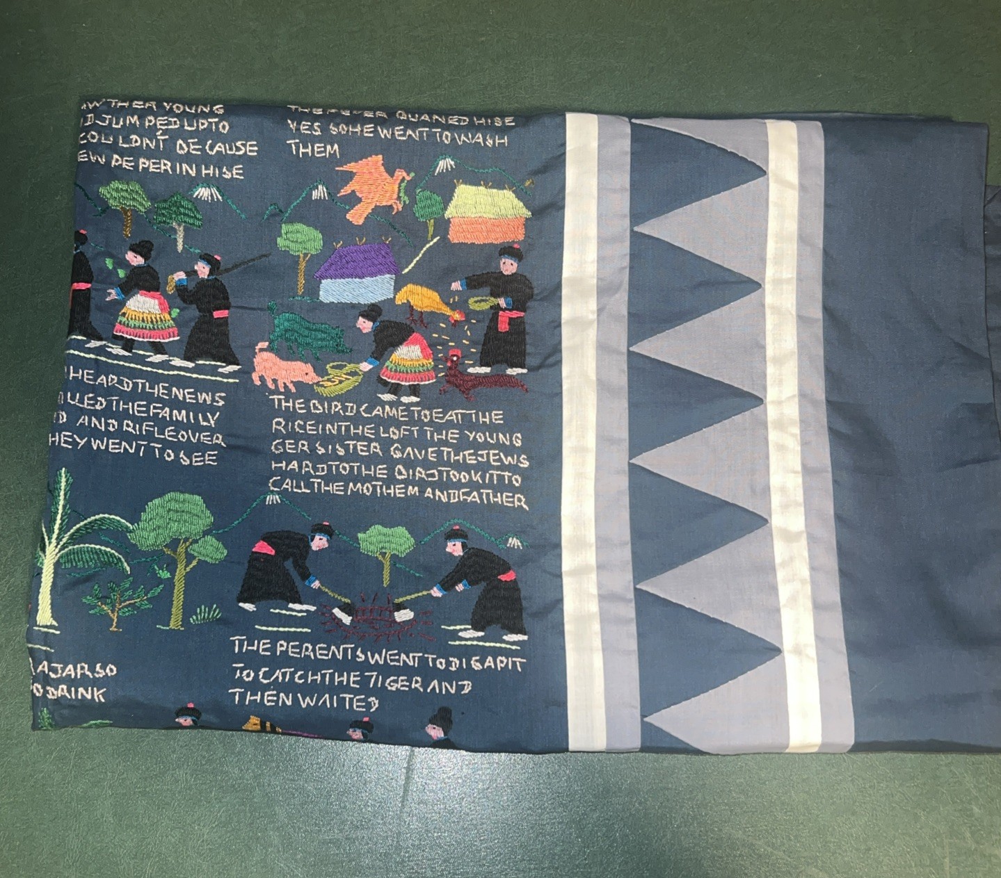 Vintage Hmong Hand Embroidered story cloth tapestry 38X52 Beautiful Blanket