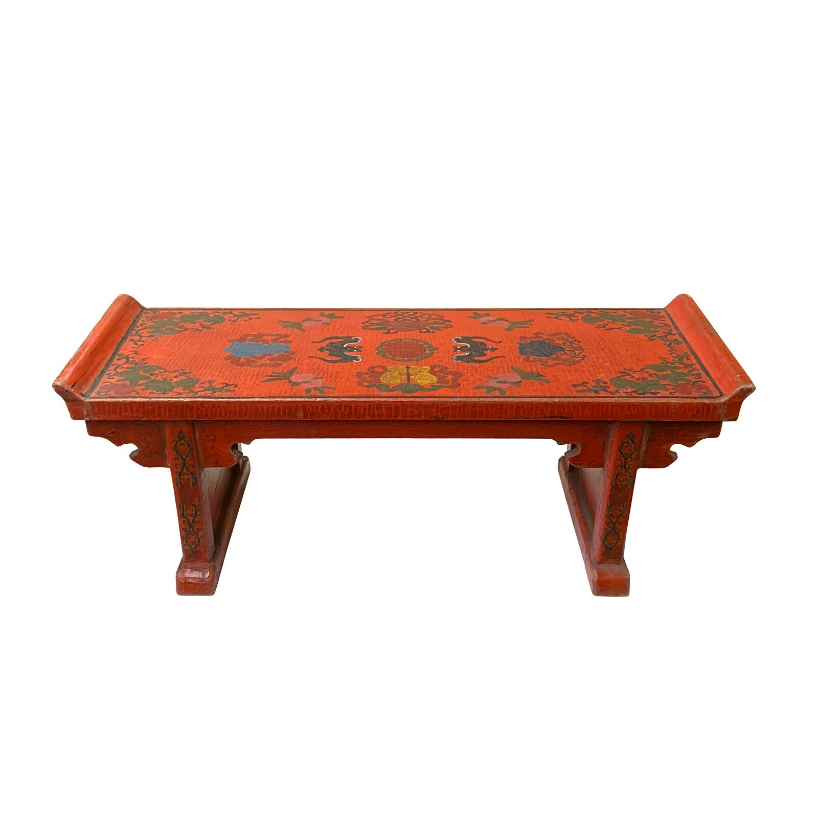 Chinese Distressed Red Treasures Graphic Rectangular Stand Display ws1900