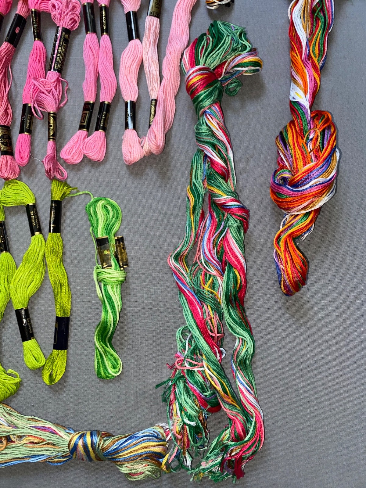 DMC Embroidery Floss Lot of 58 Variety + 3 Hoops Solids Variegated Sparkle