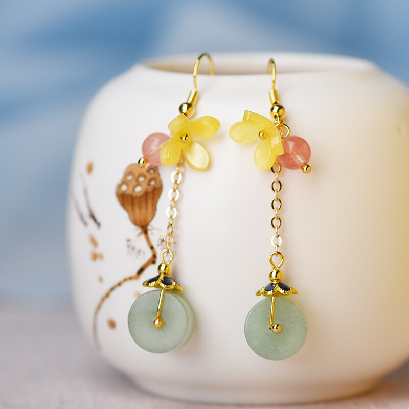 China Dongling Jade/coloured Glaze Tassels Tibetan Style Fashion Earbob Earrings