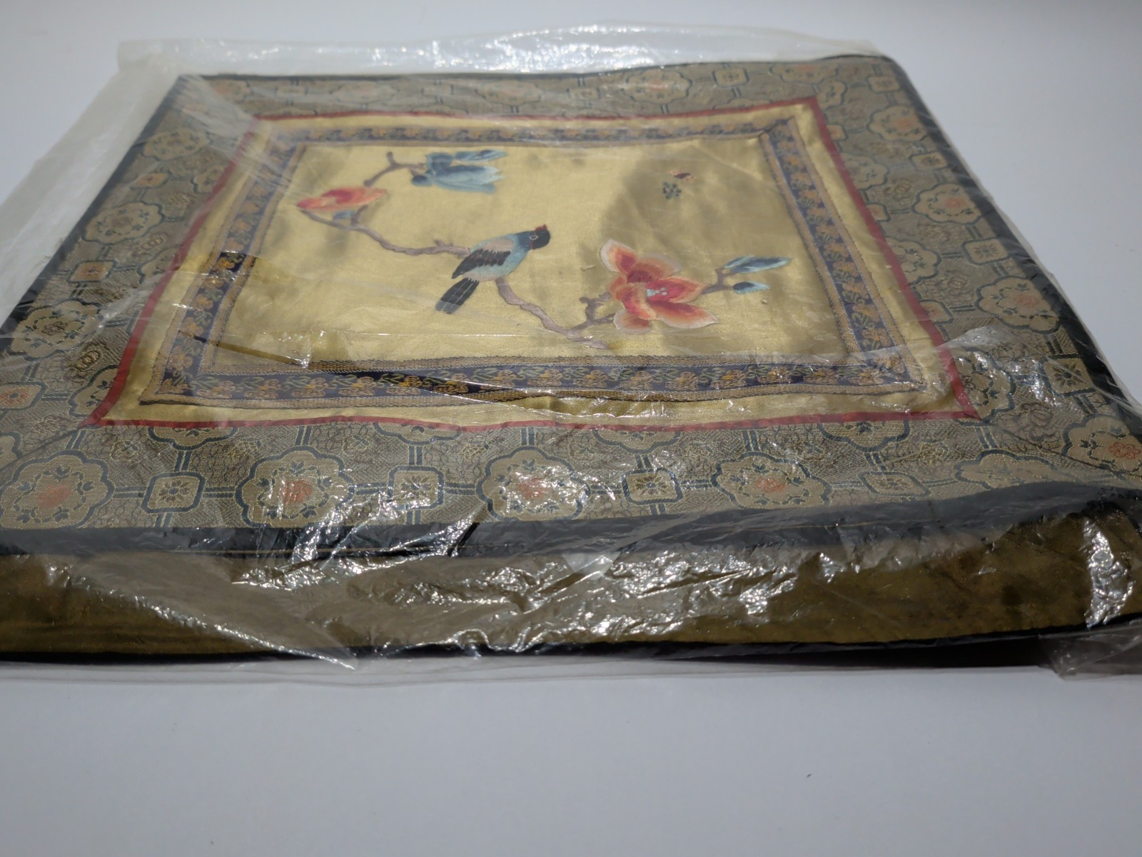 ✨VINTAGE✨ Set Of 2 CHINA SILK EMBROIDERED PANELS BIRD BUTTERFLY & Flower SQUARE