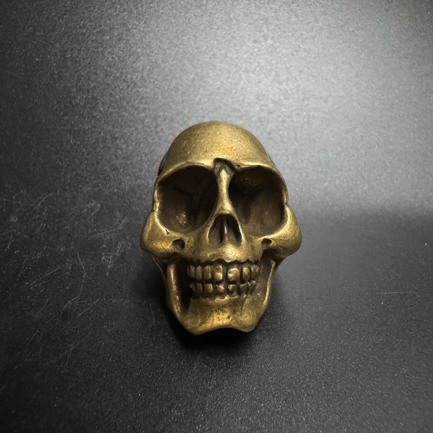 Vintage Solid Brass Cracked Skull Mini Statue Gothic Desktop Ornament Figurine