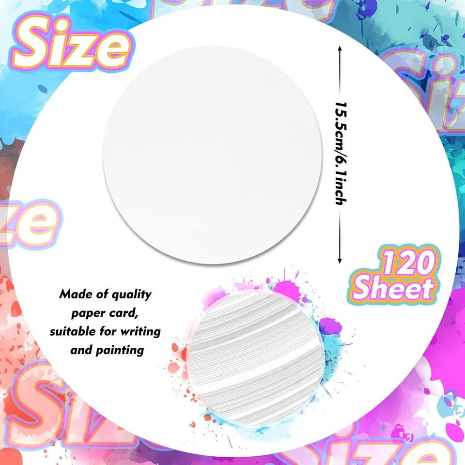 120 Pcs White Cardstock Round Spin and Spiral Art Station Refill Paper 6.1 In…