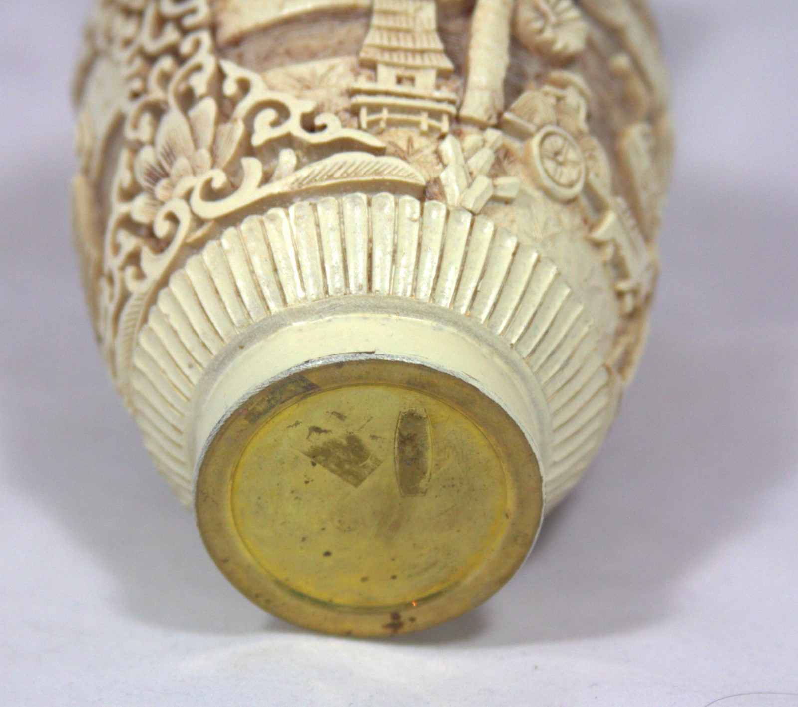 Exquisite “Hand Carved White Chinese Cinnabar Vase” (6.5″ High x 3.25″ Diameter)