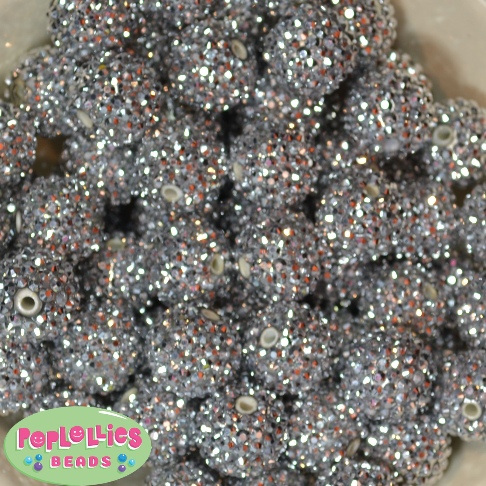 20mm Silver Rhinestone Bubblegum Beads sparkly gumball jewelry 20 beads