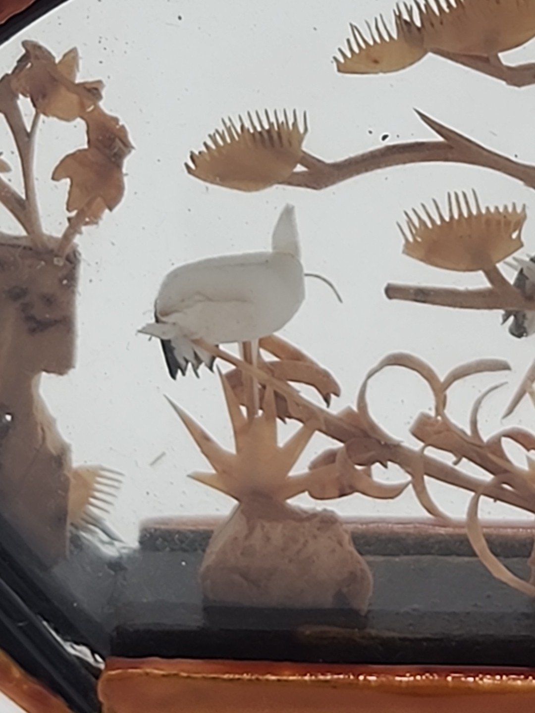 3 VTG Chinese Oriental Asian CORK Carving DIORAMA Art 3D Cranes Shadow Box Panda
