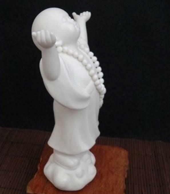 5.9″Chinese White Porcelain Ceramics Buddha Beads Little Monk Figurine Statue