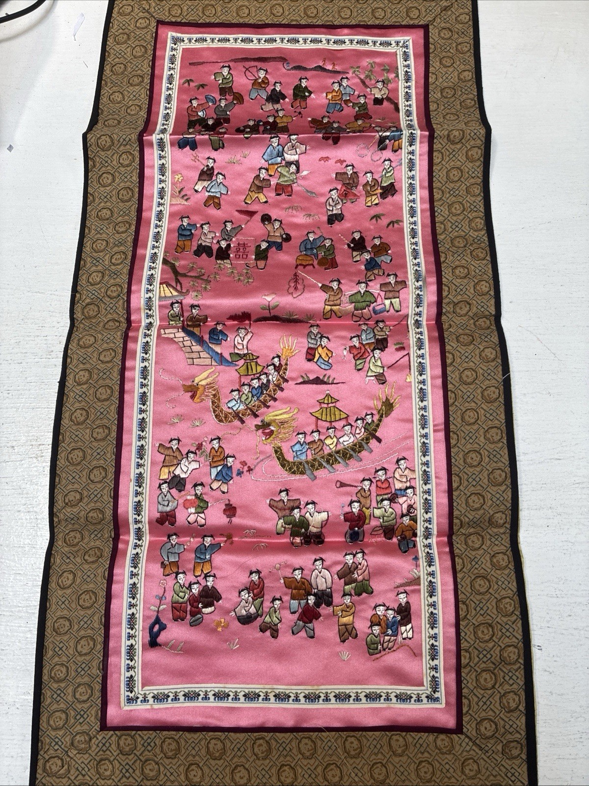 Vintage 1986 Silk Tapestry Wall Hanging 100 Happy Children” Embroidered VERYRARE