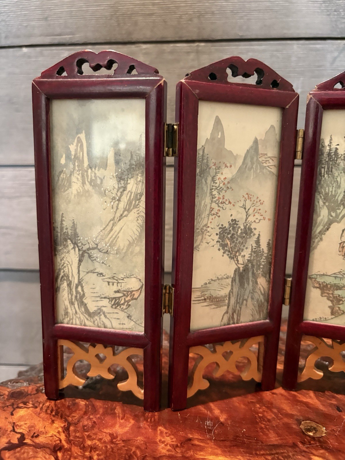 Vintage Chinese Oriental Mini Small Four Panel Table Screen Used