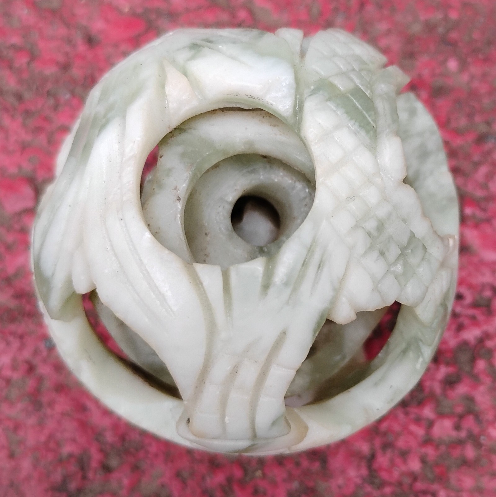 Vintage Chinese Carved Jade Stone Puzzle Ball Sphere 4-Layers Deep 2”