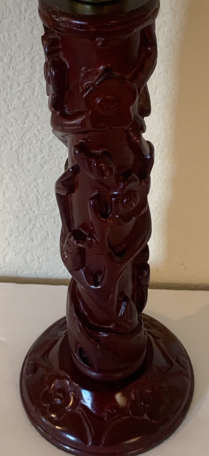 Vtg Yi Lin Arts And Treasures Of China Carved Bird And Flowers Table Lamp
