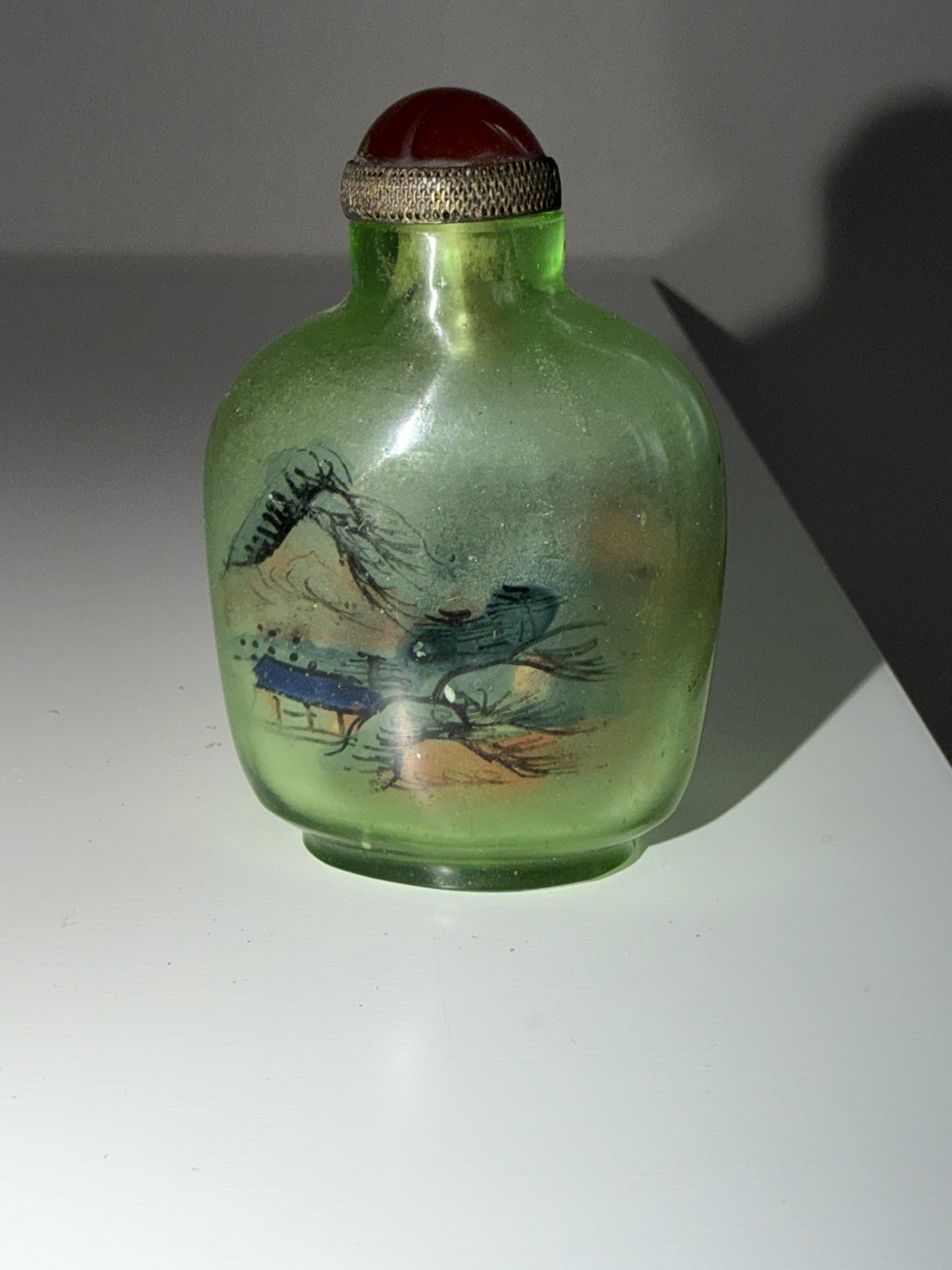 Vintage Chinese Reverse Painted Glass Snuff Bottle w. Figure Landscape