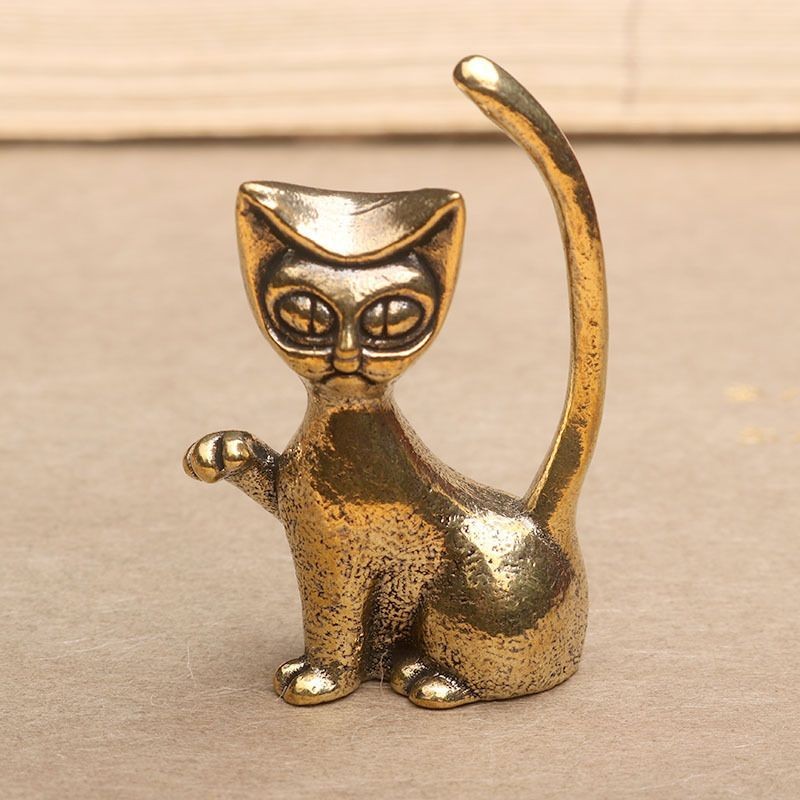 Brass Solid Cat Ornament Set 3pcs Tea Pet Office Desk Copper Cat Decor