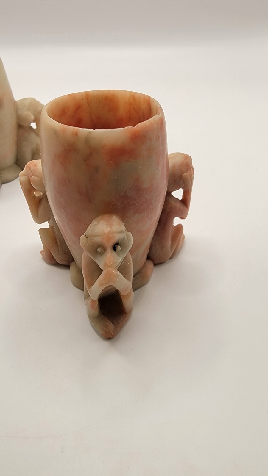 Vintage soapstone 3 wise Monkeys Toothpick holders See no speak no hear no evil.