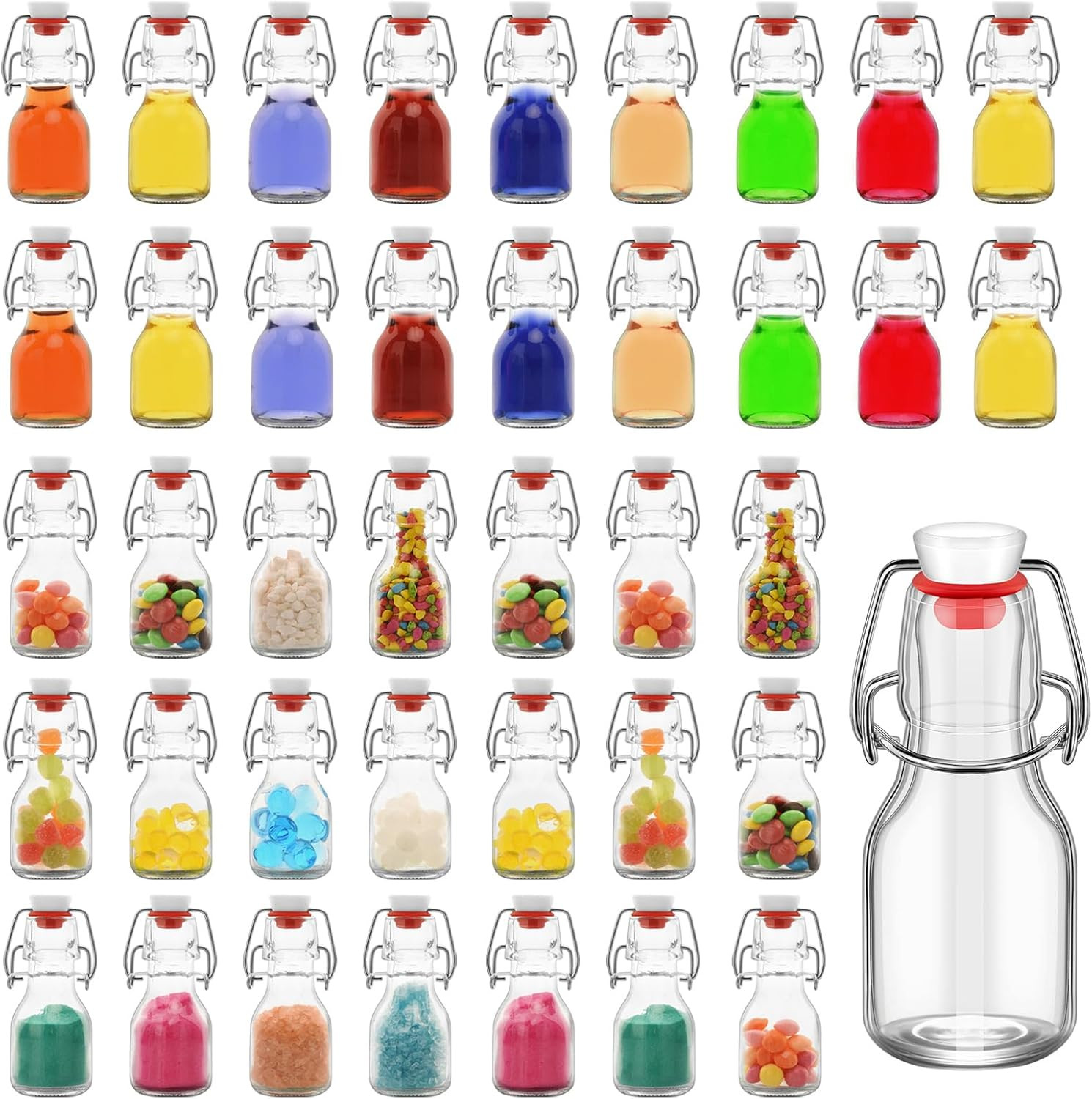 40Pack Mini Swing Top Glass Bottles, 2 Oz Mini Storage Bottles with Personalized