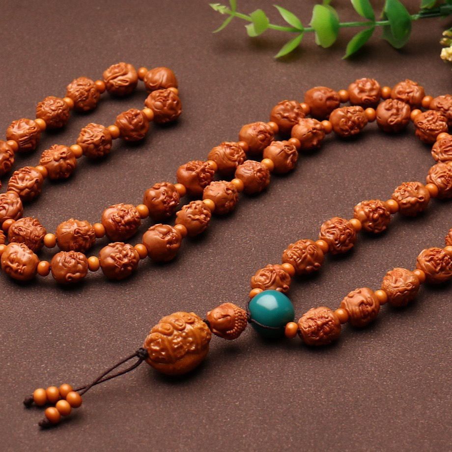 Natural Dragon Walnut 108 Arhat Bracelet 54pcs Double Carved 11-12mm Beads