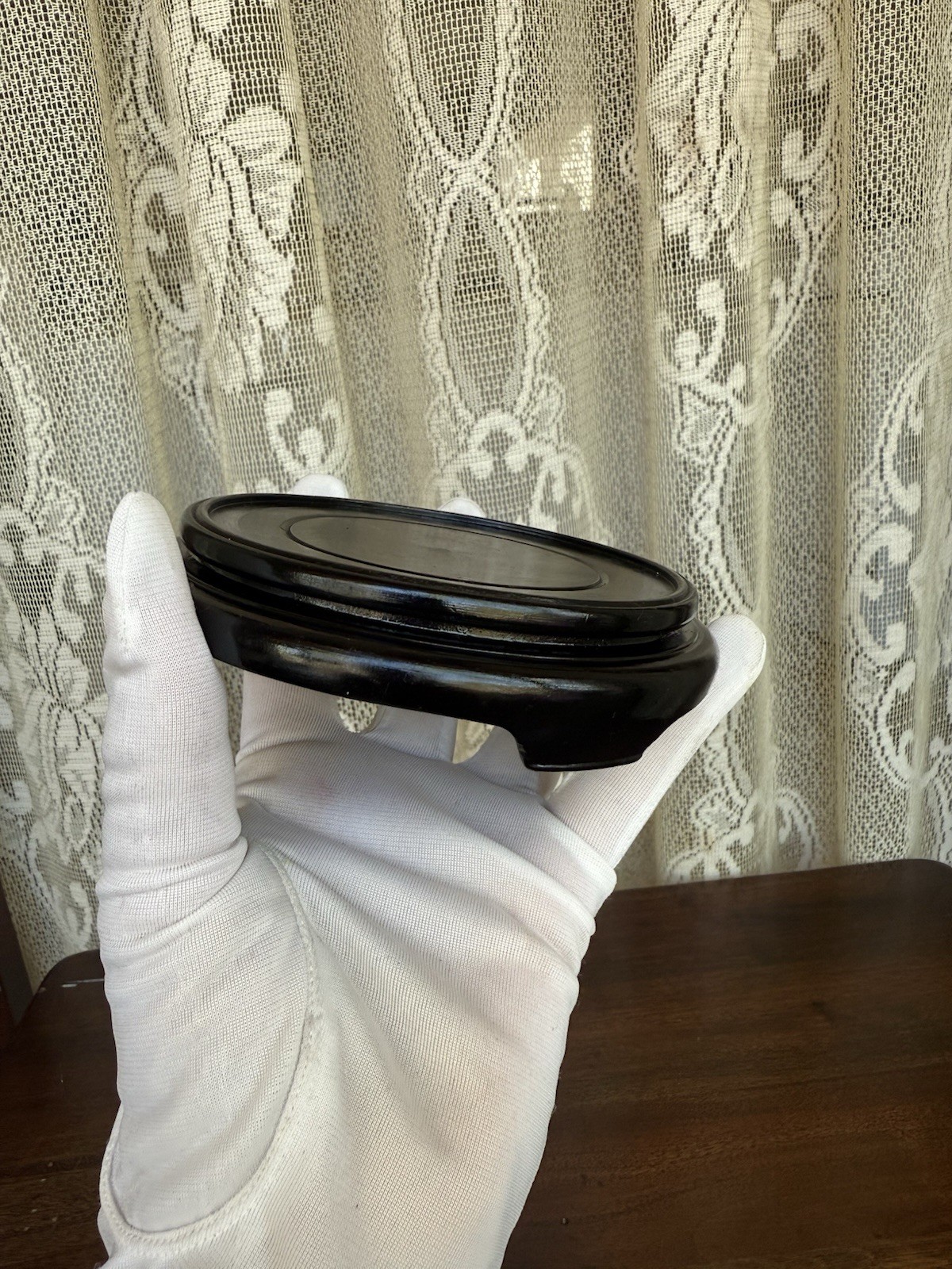 Vintage Black Wooden Asian Vase Display Stand Pedestal Base Round 4” Japan