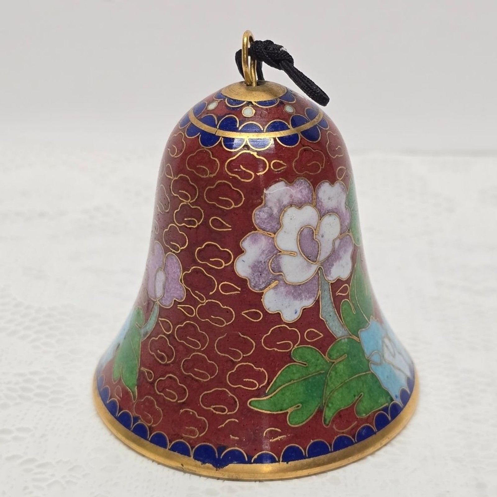 Vintage Cloisonne Floral Bell Ornament Asian Oriental Chinese Cottage Decor