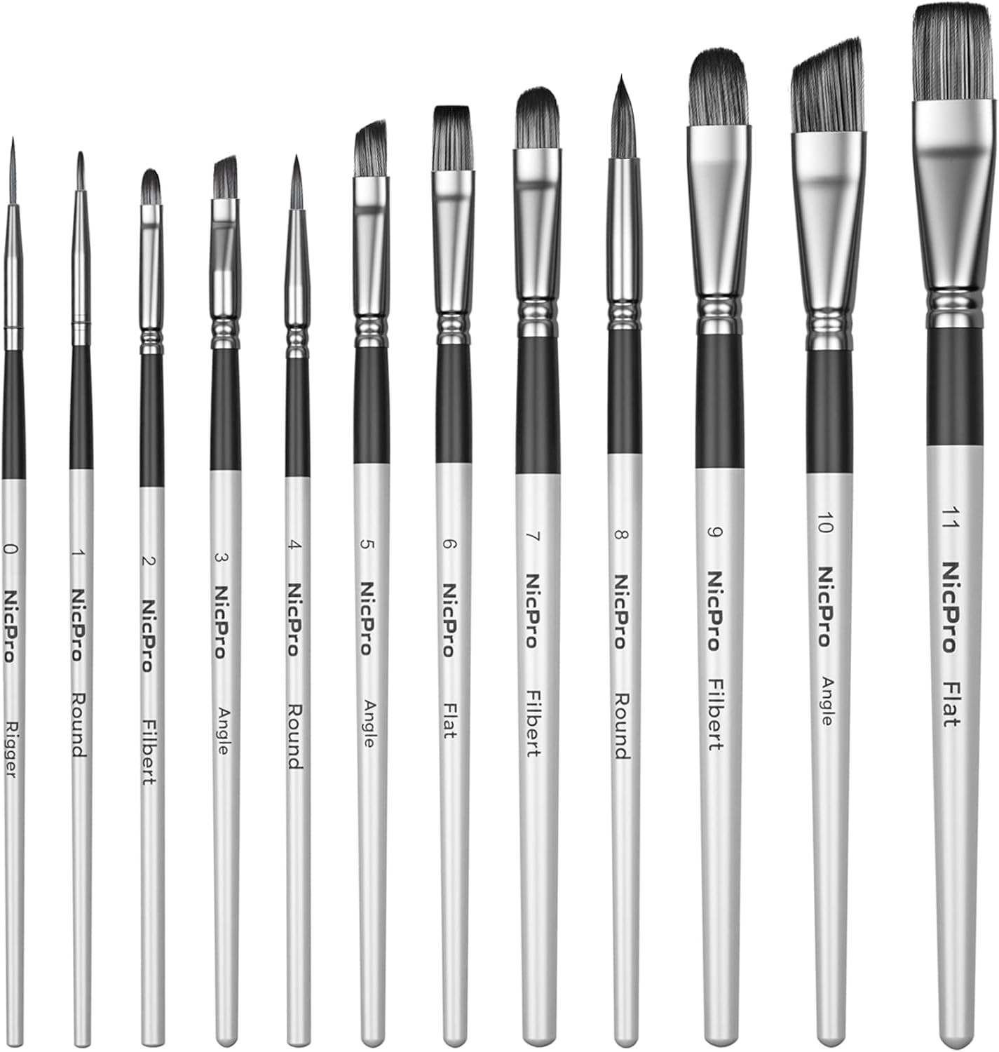 Nicpro 12PCS Artist Paint Brush Set, Craft Paint Brushes for Acrylic Painting, O