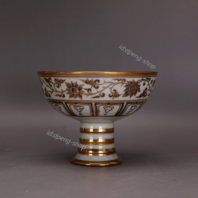 6.1″China Gild Porcelain Internal Painting Twine Lotus Flower Branch Dragon Bowl