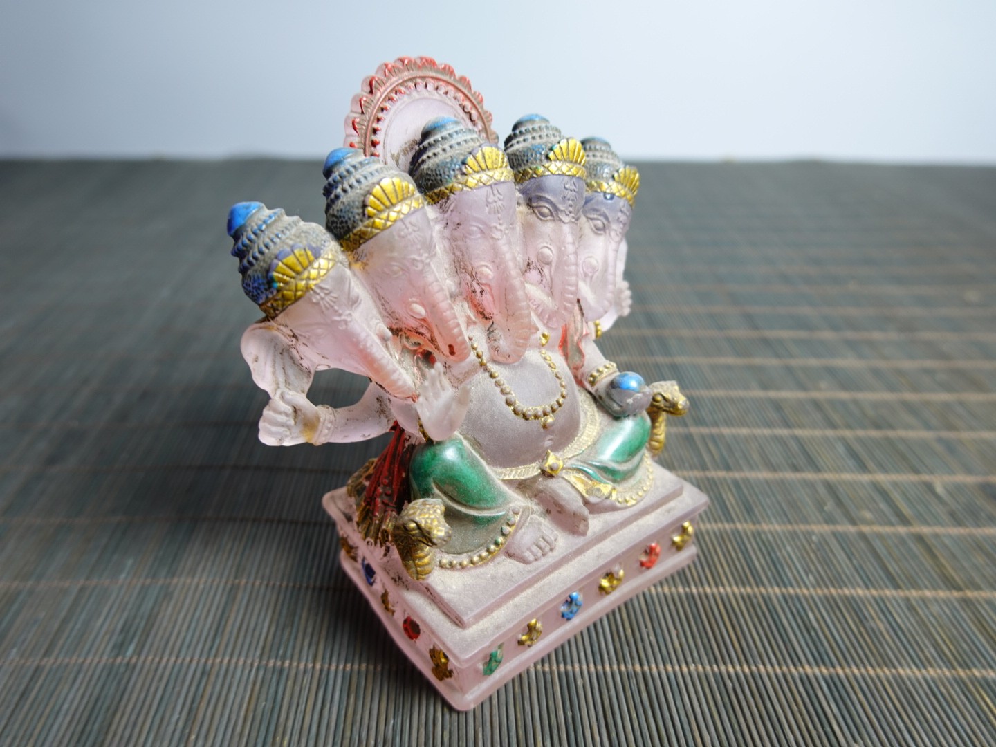 4.3″ Collect China Coloured Glaze Painted Buddhism Panchamukha Ganesha Statue